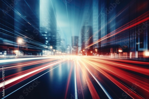 car light trails on the street in shanghai china, blurred traffic background banner at night, AI Generated