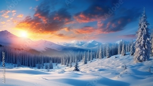  Majestic sunrise in the winter mountains landscape © chaynam
