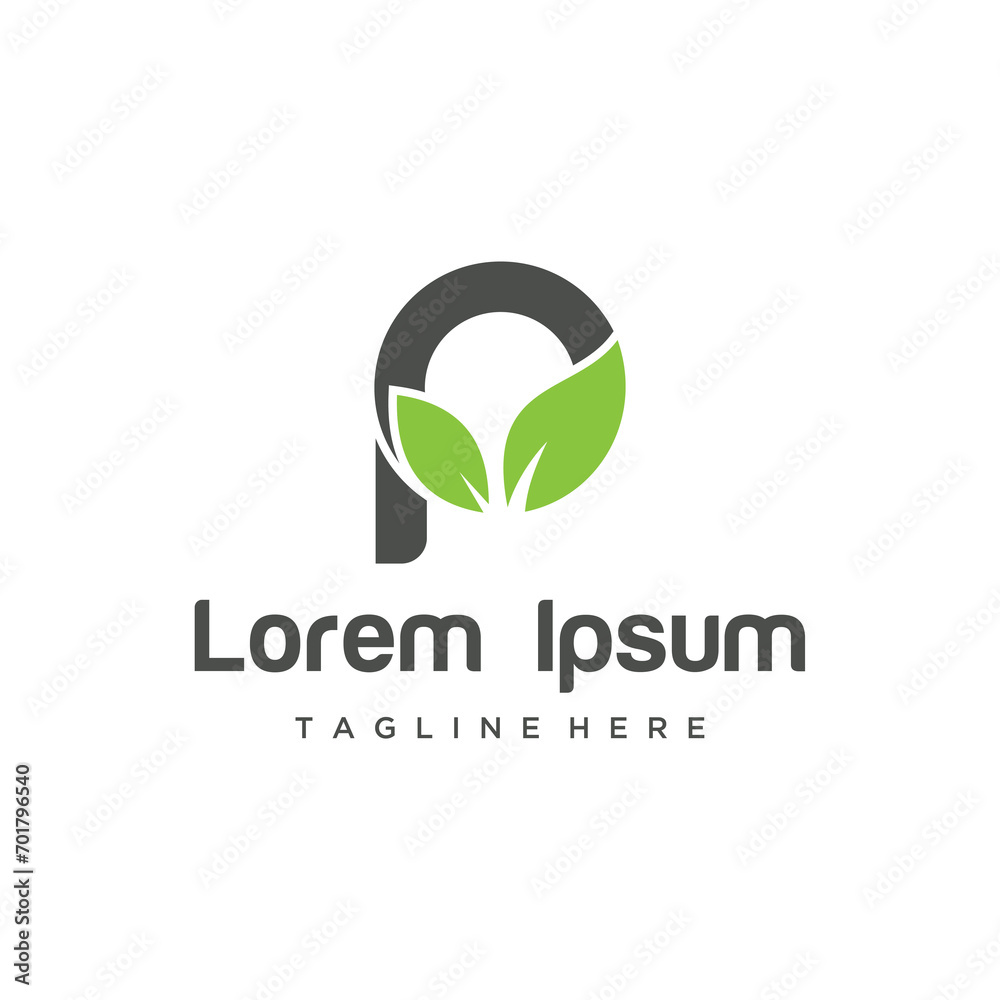Fototapeta premium Initial Letter P with Leaf Logo Design