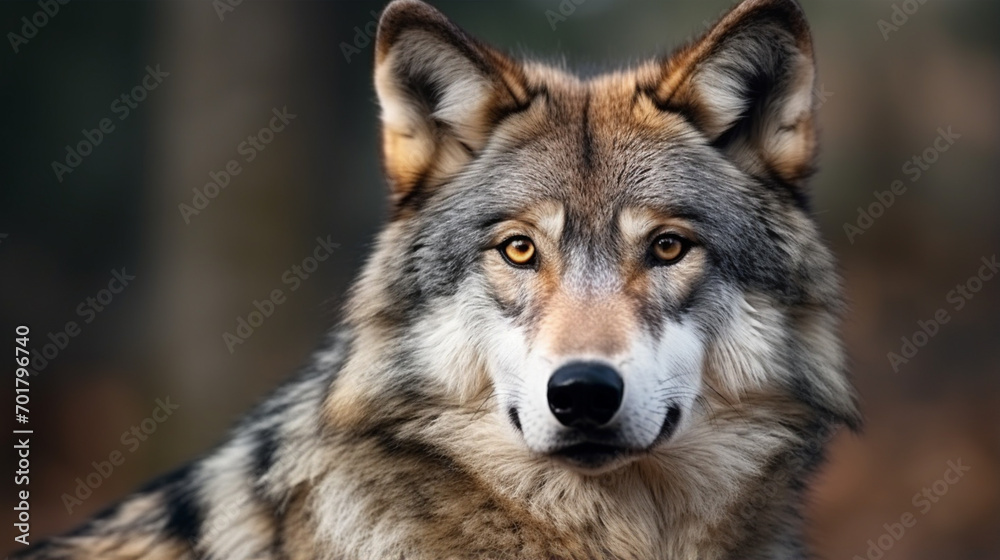 Сlose-up portrait of a wolf. Generative Ai