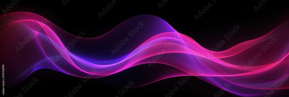 Luminous neon shape wave, abstract light effect vector illustration. Wavy glowing pink purple bright flowing curve lines, magic glow energy motion particle isolated transparent black background. Luminous neon shape wave, abstract light effect vector illustration. Wavy glowing pink purple bright flowing curve lines, magic glow energy motion particle isolated transparent black background.