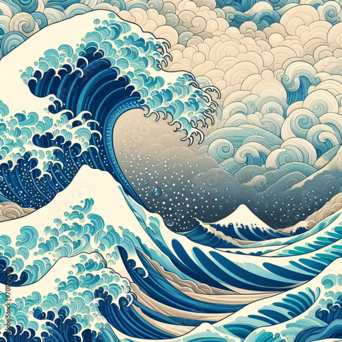 The great wave off kanagawa painting reproduction vector illustration Fototapet