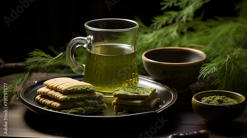 green tea and cookie