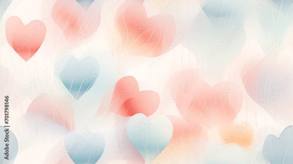  a bunch of heart shaped balloons floating in the air on a white and blue background with red, pink, and blue balloons in the shape of hearts.