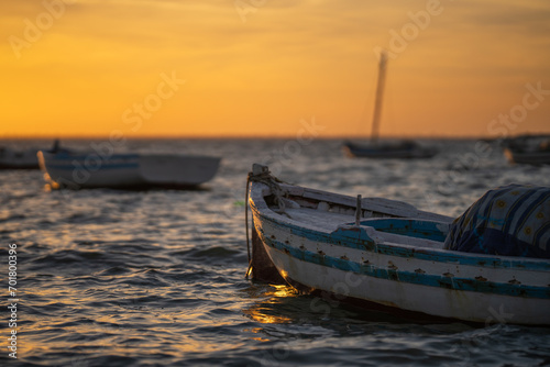 Sunset over Kerkennah - Tunisian archipelago in the Mediterranean Sea photo