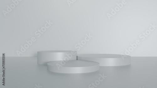 3d display stand on light grey background. Blank stand background. Cosmetic stand on light grey background.