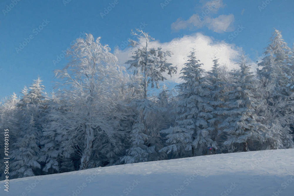 Frozen trees along the ski trail with white cloud paintgraphy 2 Frozen trees along the ski trail with white cloud paintgraphy 2