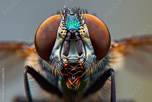 Extreme Macro image of colorful metallic Hover Fly - Ornidia obesa. photo