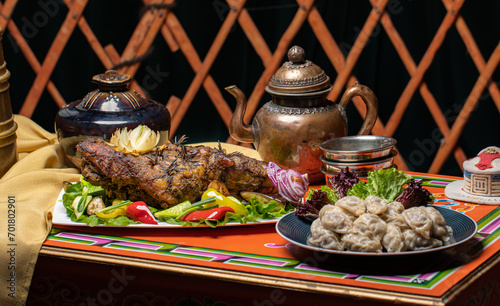mongolian tsagaan sar food, mongolian lunar year meat food, national food on traditional table