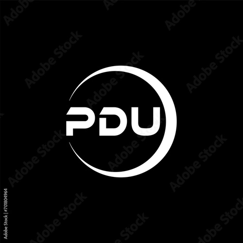 PDU letter logo design with black background in illustrator, cube logo, vector logo, modern alphabet font overlap style. calligraphy designs for logo, Poster, Invitation, etc. photo