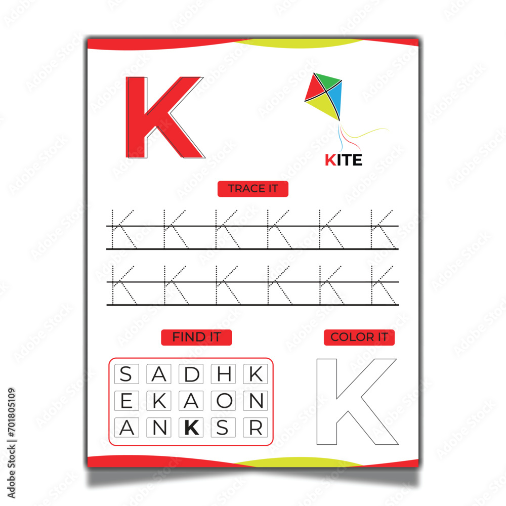 vector alphabet tracing worksheet with letter and vocabulary Stock ...