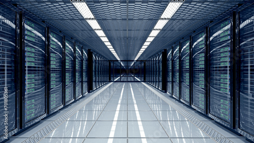 Server room data center with rows of server racks. 3d illustration photo