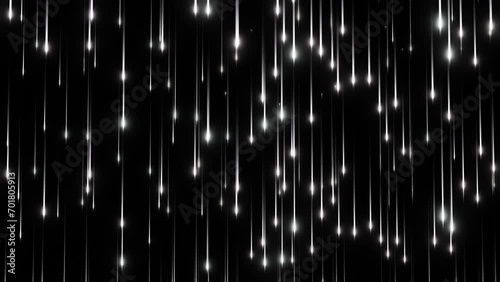 Abstract light background with white stars. The infinite silver rain background. Snow sparks like winter isolated on black. Fashion beautiful sci-fi futuristic Rain Particles Shining. Looped animation