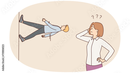 Confused woman walking man walking another direction