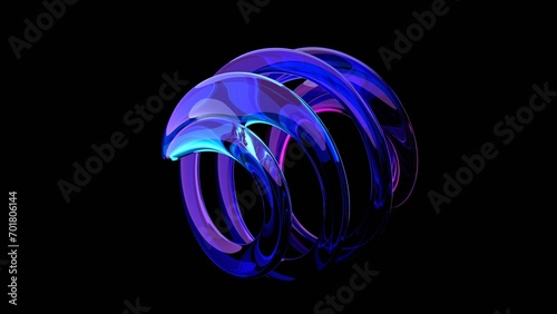 3d render of a blue glass symbol on a black background. Holographic abstract art with surreal 3d organic ball. Liquid substance in curve wavy smooth blob blub metal shape.