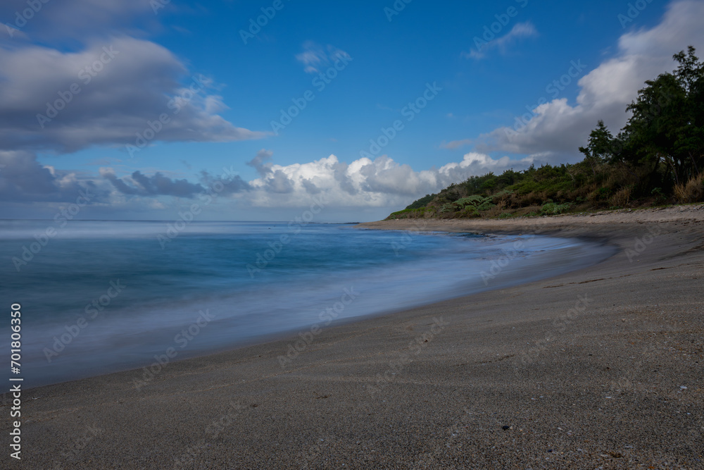 Long exposure view of Savinia beach during a morning on the south coast of Mauritius island