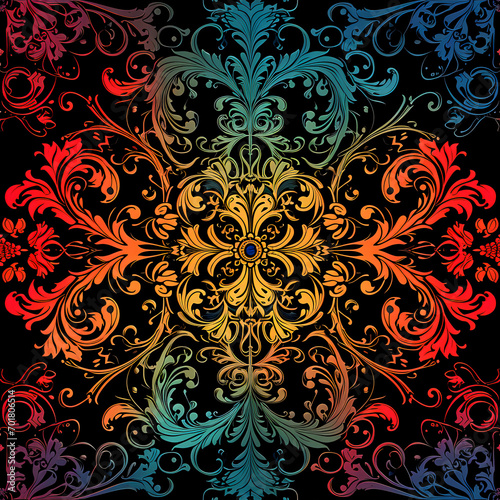 colorful seamless pattern with elements of ornaments fractals and patterns