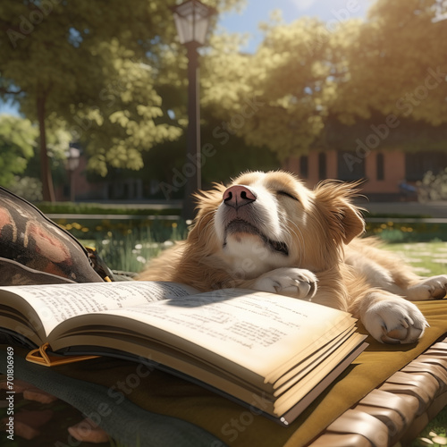dog sleeps with book
