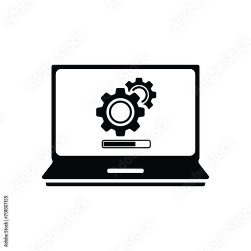 Fototapeta Naklejka Na Ścianę i Meble -  Technical support icon. Computer service. Gears screen laptop. Isolated vector illustration in flat style.