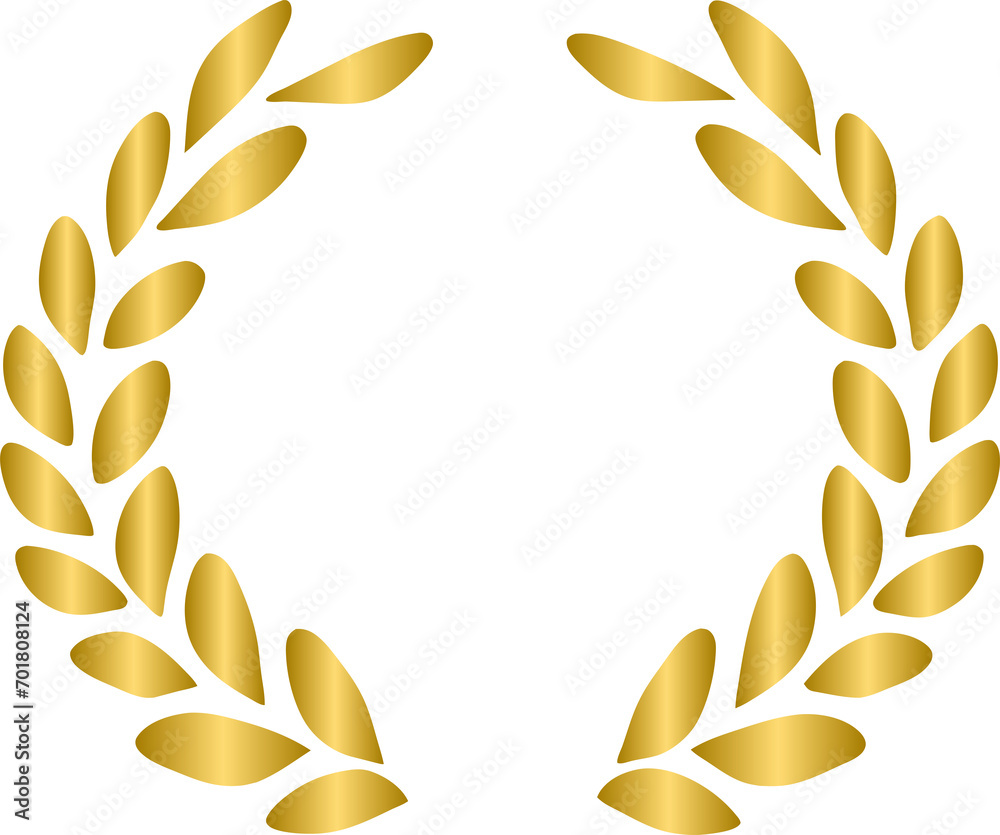 Golden laurel wreath, gold wreath and branches with leaves