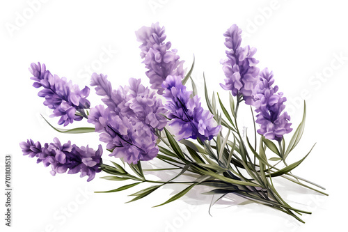 Watercolor bouquet of lavender flowers on PNG background