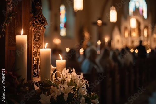 Serene scene inside a church during Easter service photo