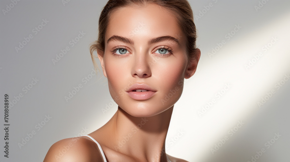 clean natural make up beauty shot of a young blonde woman with copy space on white background clean natural make up beauty shot of a young blonde woman with copy space on white background