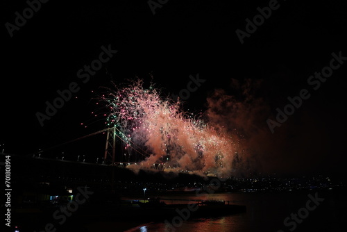 Fogos de Artificio na Ponte Hercílio Luz em Florianópolis photo