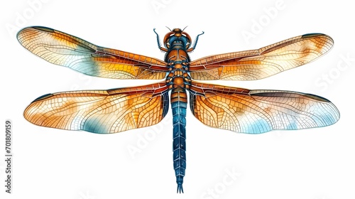 Watercolor dragonfly isolated on white background. Hand drawn illustration.