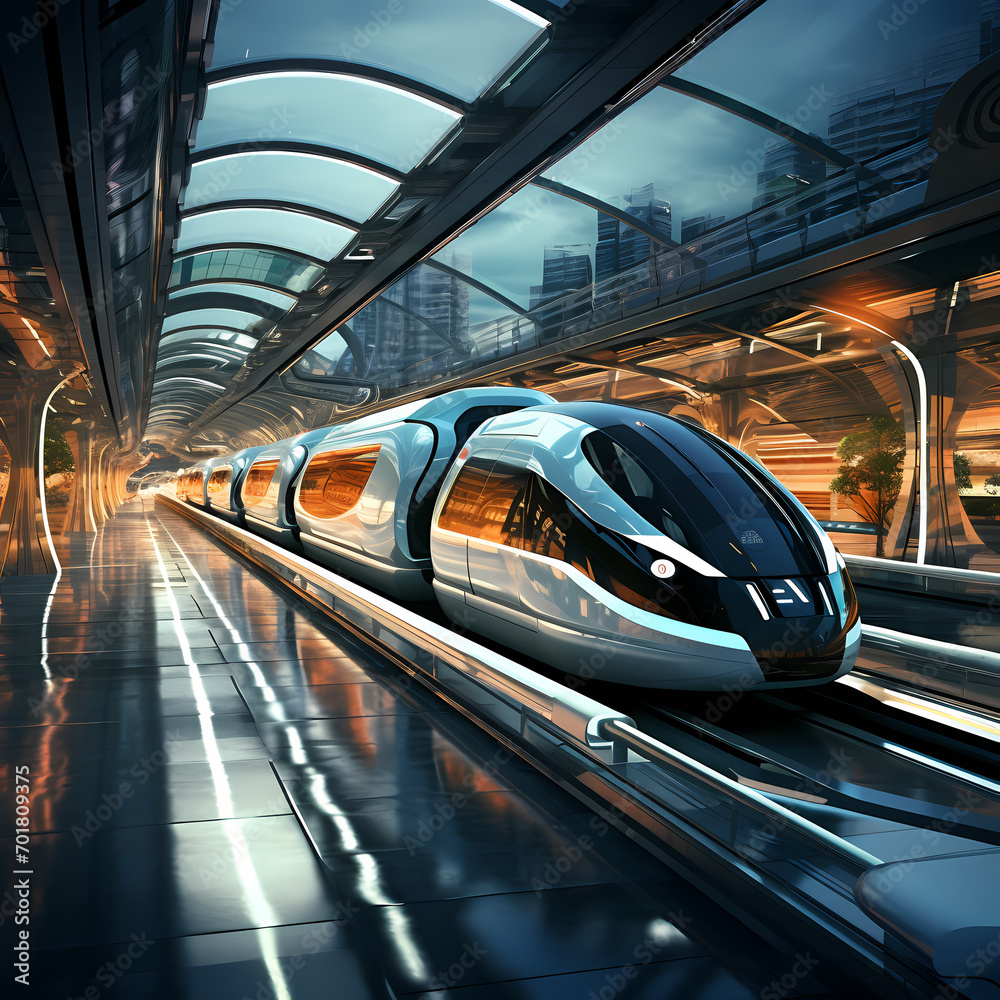 Time-traveling train in a futuristic station.