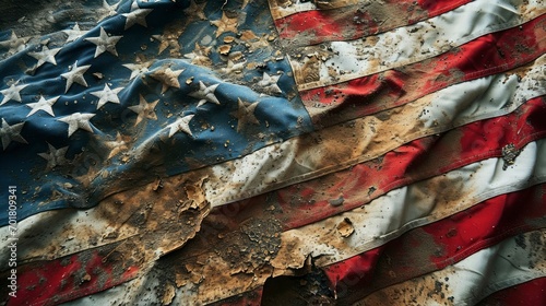 Dirty flag of the United States of America, symbolic image for destroyed and broken United States of America