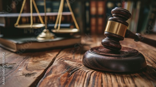 Law theme, mallet of the judge, law enforcement officers, evidence-based cases and documents taken into account.