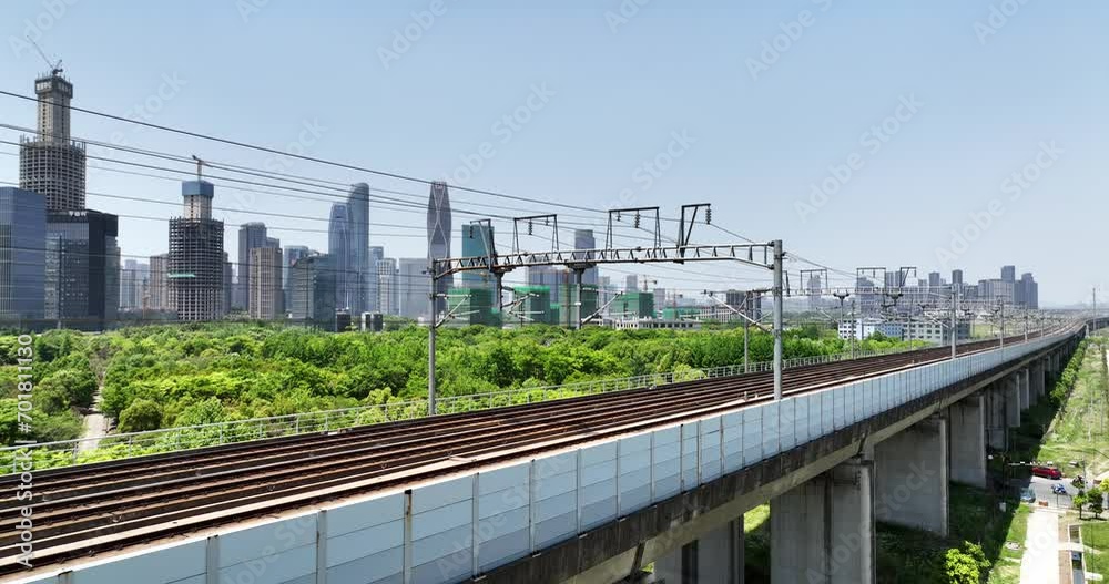 high speed train through elevated railtrack