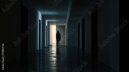 silhouette of a person in a corridor  anxiety