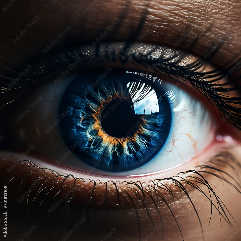a close up of a blue eye, A mesmerizing close-up of a vibrant blue eye
