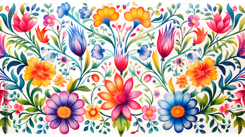 Wallpaper Mural Patron floral estilo acuarelas fondo blanco inspirado en cultura mexicana  Torontodigital.ca