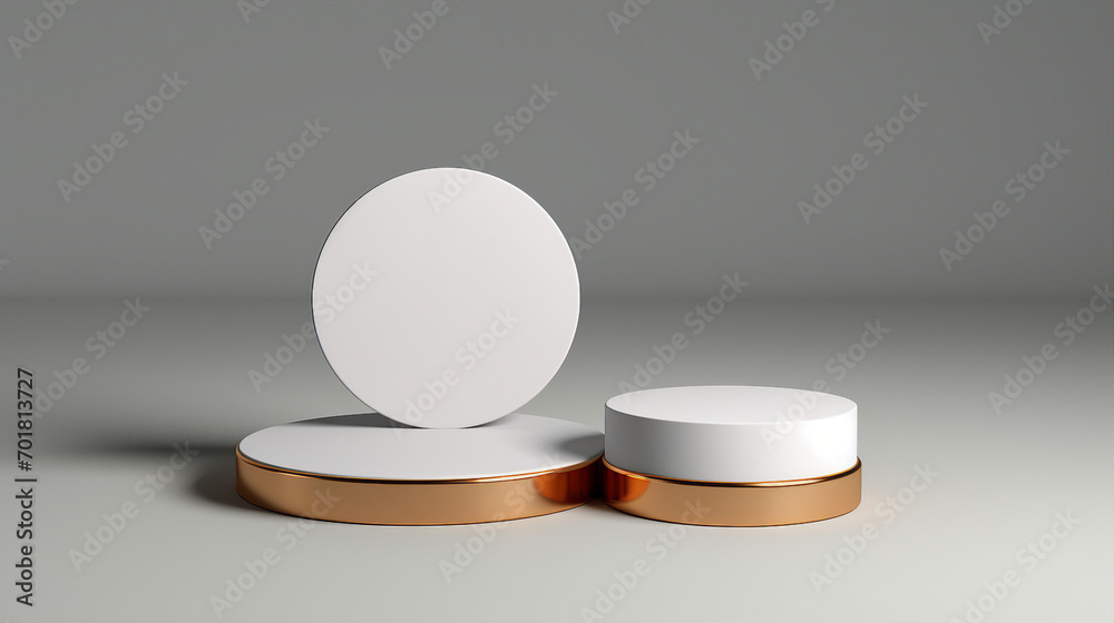 Elegant White and Gold Cylinder Podium with Copper Accents, Ideal for Product Showcases and Modern Exhibitions – Celebrate Success with this Clean and Minimalistic 3D Rendering Elegant White and Gold Cylinder Podium with Copper Accents, Ideal for Product Showcases and Modern Exhibitions – Celebrate Success with this Clean and Minimalistic 3D Rendering