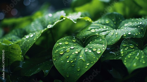 Raindrops on plants. Generative AI