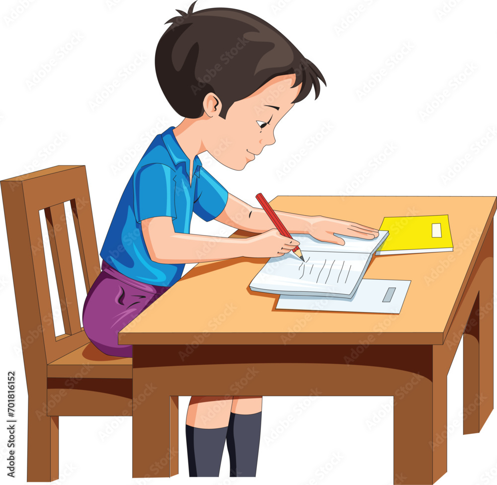 Boy studying on the table vector illustration Boy studying on the table vector illustration