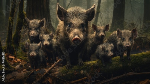 Wild little boars. Generative AI photo