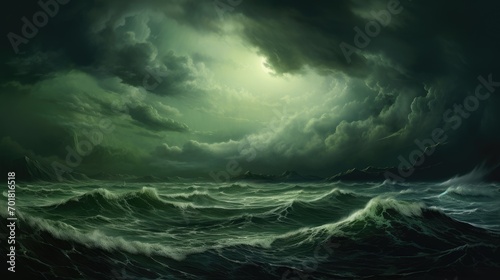 Windy green sea. Generative AI © Roman