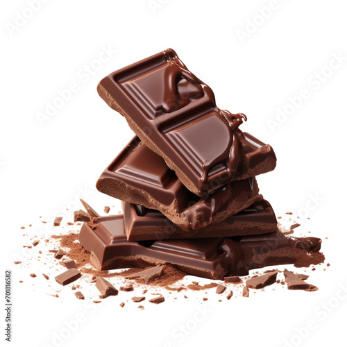 chocolate pieces on white background