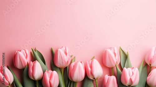 Pink tulips on a completely pink background. Copy space. #701816956