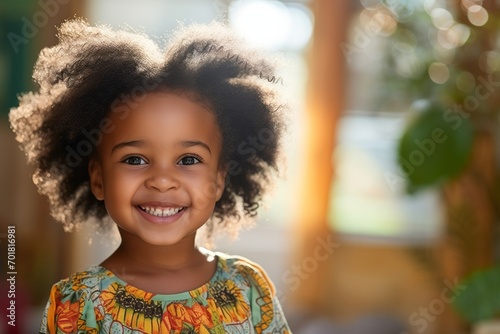 Portrait of happy little african girl outdoors