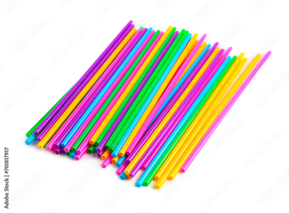 Heap of colorful plastic straws on white background Heap of colorful plastic straws on white background