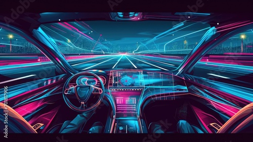 Bright luminous interior of a modern car