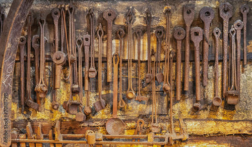 Vintage handtools in an ancient workshop