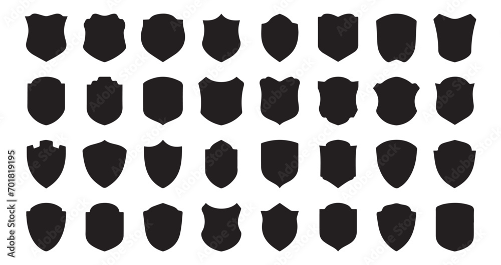 Shield icons set. Shield shape icons. Symbol shape. Different shields collection. Security symbol. Protect shield flat style - stock vector. - obrazy, fototapety, plakaty 