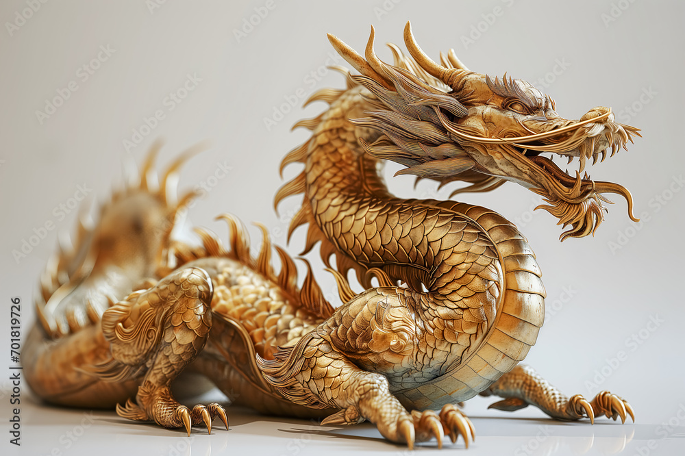 Obraz premium golden chinese dragon model sculpture 2024 year ,Loong, gold, metal, logo,New Year,2024,Year of the Dragon,Chinese New Year,New Year's Eve,New Year's Day