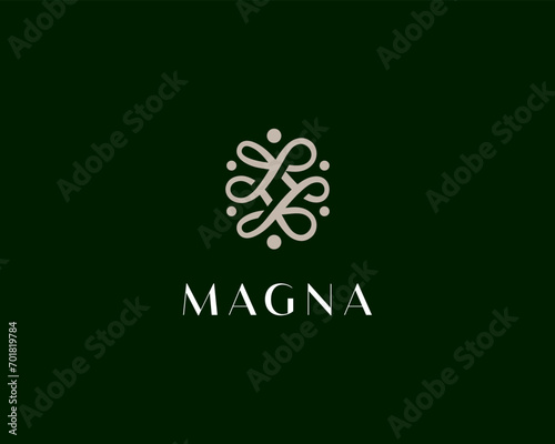 Graceful tree logo design. Ornate garden park nature premium sign. Spa relax icon. Vector illustration.